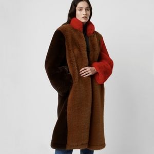French Connection Claudie Red Brown Faux Fur Coat XS/S NEW